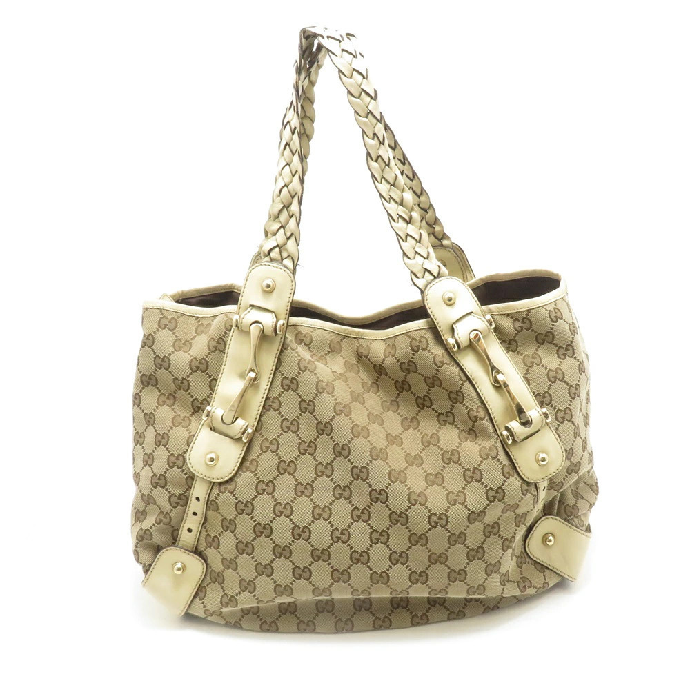 Gucci Horsebit GG Tote Bag Beige Cream Ivory White Canvas Handbag